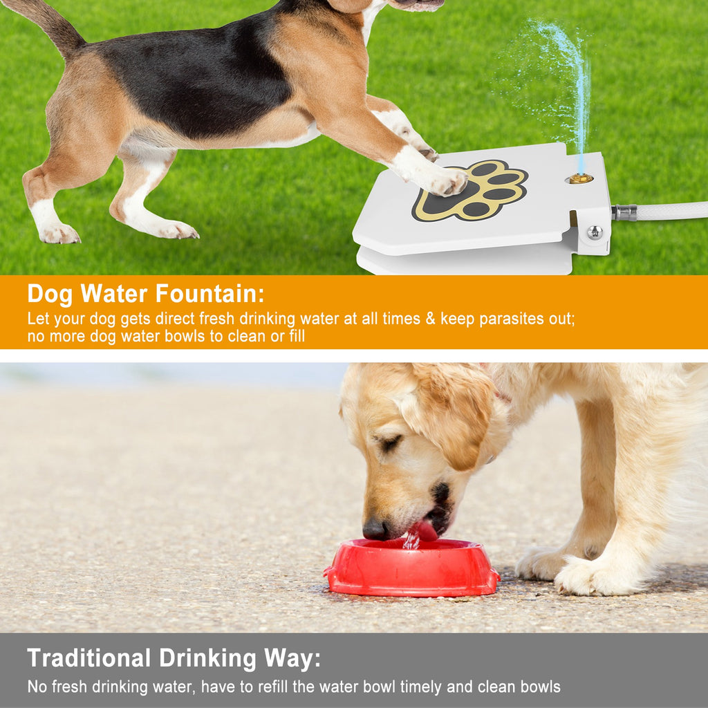 1 bebedero para perros, dispensador de agua para exteriores, aspersor con pedal y válvula interactiva para beber agua.