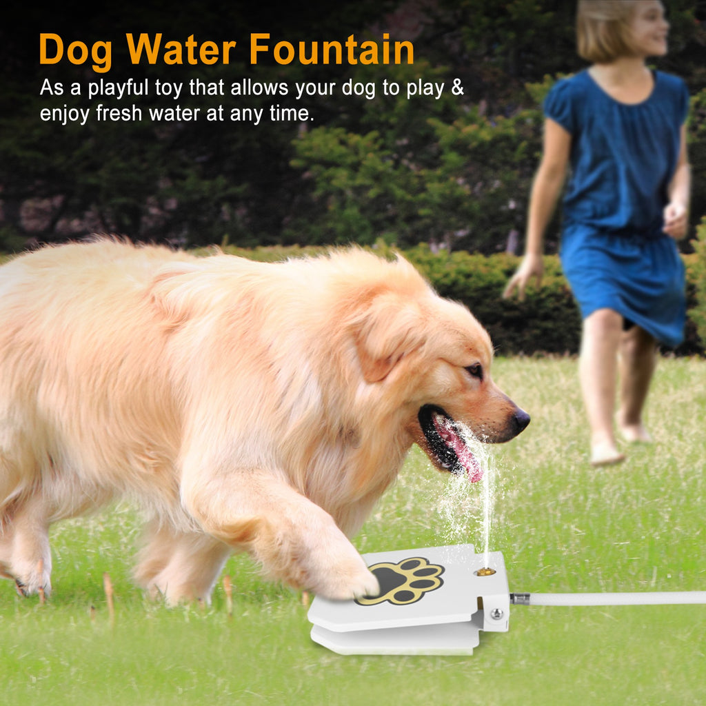 1 bebedero para perros, dispensador de agua para exteriores, aspersor con pedal y válvula interactiva para beber agua.
